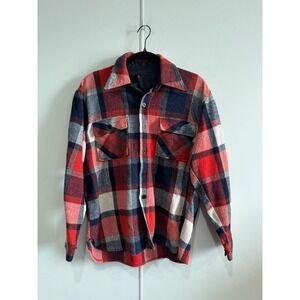 VTG Envoy‎ Jacket Mens Large Red Wool Plaid Flannel Lined Button Pockets Outdoor